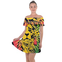 Lion Head Africa Rasta Off Shoulder Velour Dress by Mog4mog4