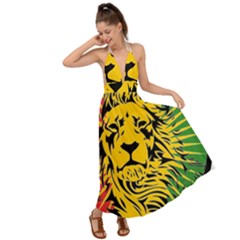 Lion Head Africa Rasta Backless Maxi Beach Dress by Mog4mog4