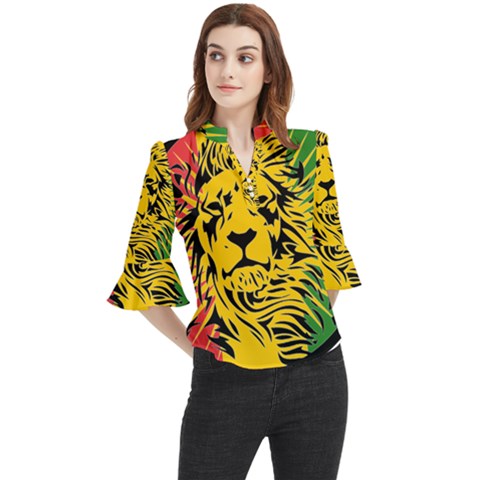 Lion Head Africa Rasta Loose Horn Sleeve Chiffon Blouse by Mog4mog4