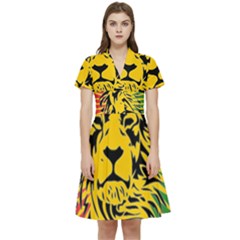 Lion Head Africa Rasta Short Sleeve Waist Detail Dress by Mog4mog4