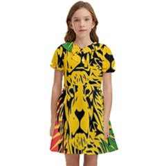 Lion Head Africa Rasta Kids  Bow Tie Puff Sleeve Dress by Mog4mog4