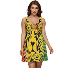 Lion Head Africa Rasta Ruffle Strap Babydoll Chiffon Dress by Mog4mog4