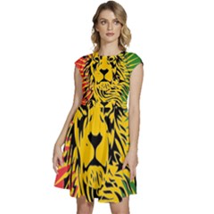 Lion Head Africa Rasta Cap Sleeve High Waist Dress by Mog4mog4