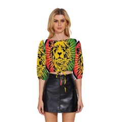 Lion Head Africa Rasta Mid Sleeve Drawstring Hem Top by Mog4mog4