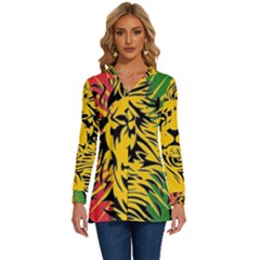 Lion Head Africa Rasta Long Sleeve Drawstring Hooded Top by Mog4mog4