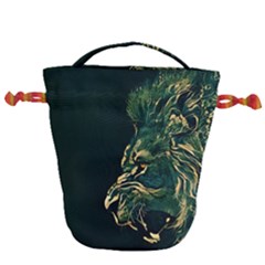 Angry Male Lion Drawstring Bucket Bag