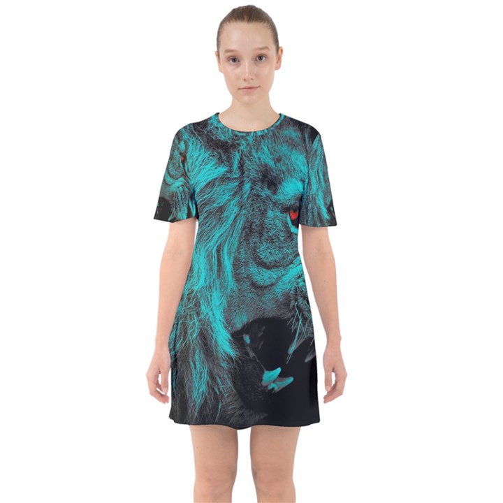 Angry Male Lion Predator Carnivore Sixties Short Sleeve Mini Dress