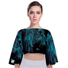 Angry Male Lion Predator Carnivore Tie Back Butterfly Sleeve Chiffon Top by Mog4mog4