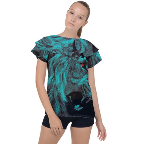 Angry Male Lion Predator Carnivore Ruffle Collar Chiffon Blouse by Mog4mog4