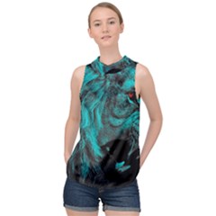 Angry Male Lion Predator Carnivore High Neck Satin Top