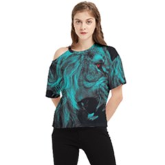 Angry Male Lion Predator Carnivore One Shoulder Cut Out Tee by Mog4mog4