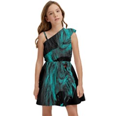 Angry Male Lion Predator Carnivore Kids  One Shoulder Party Dress by Mog4mog4