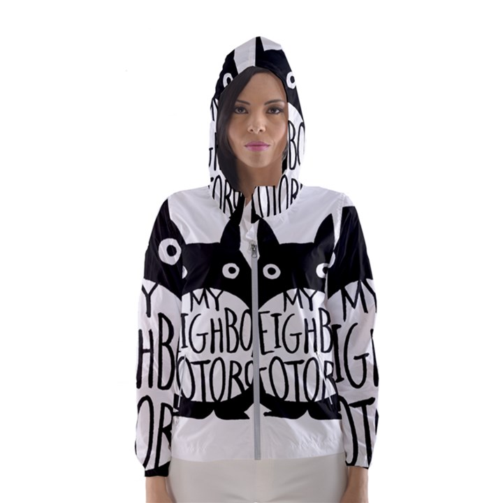 My Neighbor Totoro Black And White Women s Hooded Windbreaker