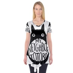 My Neighbor Totoro Black And White Short Sleeve Tunic  by Mog4mog4