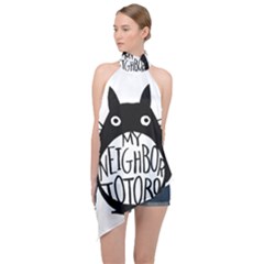 My Neighbor Totoro Black And White Halter Asymmetric Satin Top by Mog4mog4