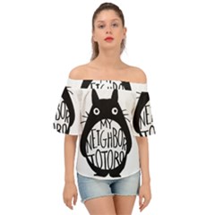 My Neighbor Totoro Black And White Off Shoulder Short Sleeve Top by Mog4mog4