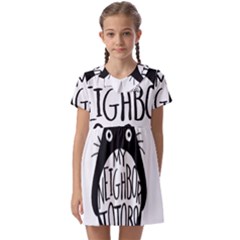 My Neighbor Totoro Black And White Kids  Asymmetric Collar Dress by Mog4mog4