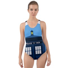 Doctor Who Tardis Cut-out Back One Piece Swimsuit by Mog4mog4