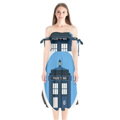 Doctor Who Tardis Shoulder Tie Bardot Midi Dress by Mog4mog4