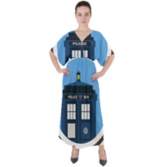 Doctor Who Tardis V-neck Boho Style Maxi Dress by Mog4mog4