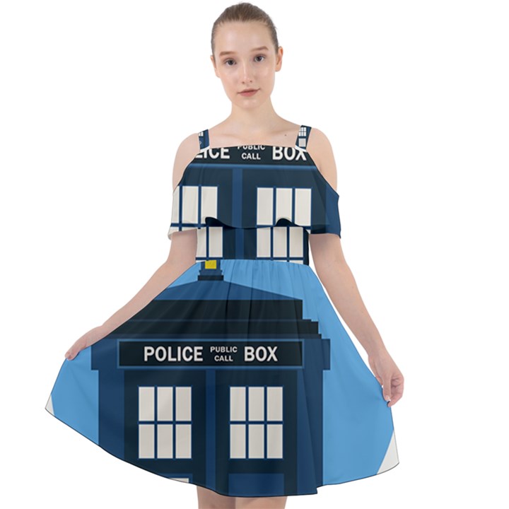 Doctor Who Tardis Cut Out Shoulders Chiffon Dress