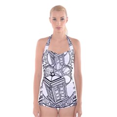 Bad Wolf Tardis Art Drawing Doctor Who Boyleg Halter Swimsuit  by Mog4mog4