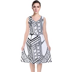 Bad Wolf Tardis Art Drawing Doctor Who V-neck Midi Sleeveless Dress  by Mog4mog4