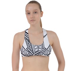 Bad Wolf Tardis Art Drawing Doctor Who Criss Cross Racerback Sports Bra by Mog4mog4