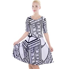 Bad Wolf Tardis Art Drawing Doctor Who Quarter Sleeve A-line Dress by Mog4mog4