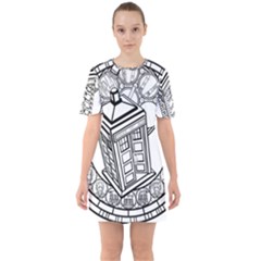 Bad Wolf Tardis Art Drawing Doctor Who Sixties Short Sleeve Mini Dress by Mog4mog4