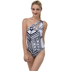 Bad Wolf Tardis Art Drawing Doctor Who To One Side Swimsuit by Mog4mog4