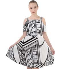 Bad Wolf Tardis Art Drawing Doctor Who Cut Out Shoulders Chiffon Dress by Mog4mog4