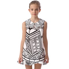 Bad Wolf Tardis Art Drawing Doctor Who Kids  Pilgrim Collar Ruffle Hem Dress by Mog4mog4