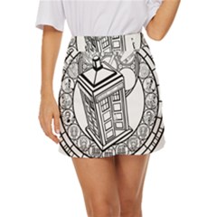 Bad Wolf Tardis Art Drawing Doctor Who Mini Front Wrap Skirt by Mog4mog4