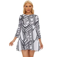 Bad Wolf Tardis Art Drawing Doctor Who Long Sleeve Babydoll Dress by Mog4mog4