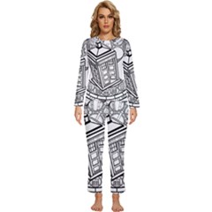 Bad Wolf Tardis Art Drawing Doctor Who Womens  Long Sleeve Lightweight Pajamas Set by Mog4mog4