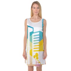 Silhouette Cityscape Building Icon Color City Sleeveless Satin Nightdress