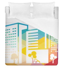 Silhouette Cityscape Building Icon Color City Duvet Cover (queen Size) by Mog4mog4