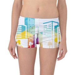 Silhouette Cityscape Building Icon Color City Reversible Boyleg Bikini Bottoms by Mog4mog4