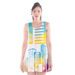 Silhouette Cityscape Building Icon Color City Scoop Neck Skater Dress by Mog4mog4