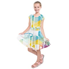 Silhouette Cityscape Building Icon Color City Kids  Short Sleeve Dress by Mog4mog4