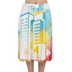 Silhouette Cityscape Building Icon Color City Velvet Flared Midi Skirt by Mog4mog4