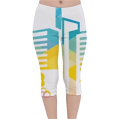 Silhouette Cityscape Building Icon Color City Velvet Capri Leggings 