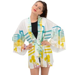 Silhouette Cityscape Building Icon Color City Long Sleeve Kimono by Mog4mog4