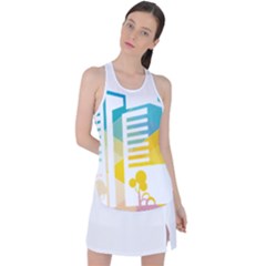 Silhouette Cityscape Building Icon Color City Racer Back Mesh Tank Top by Mog4mog4