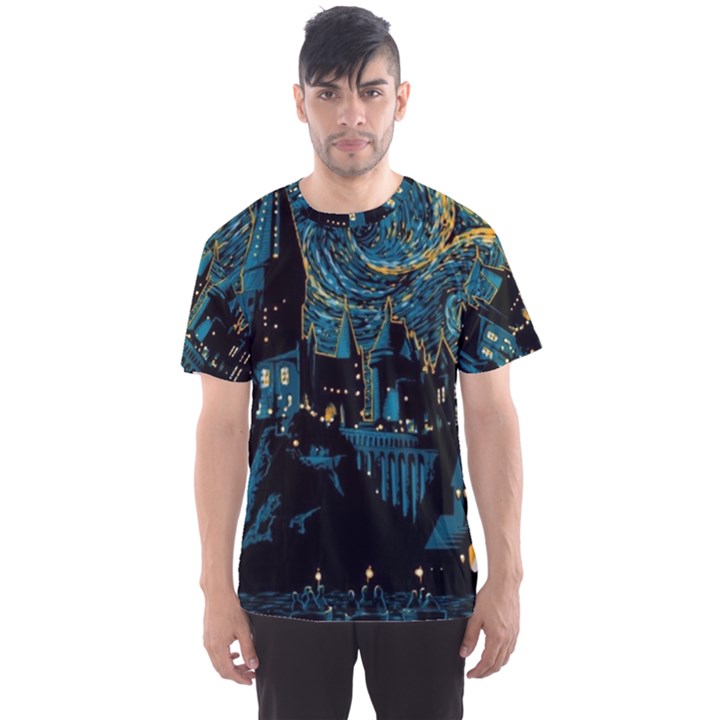 Hogwarts Castle Van Gogh Men s Sport Mesh Tee