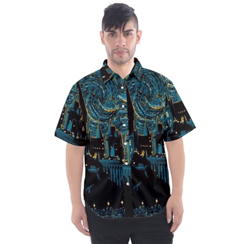 Hogwarts Castle Van Gogh Men s Short Sleeve Shirt by Mog4mog4