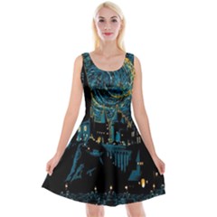 Hogwarts Castle Van Gogh Reversible Velvet Sleeveless Dress by Mog4mog4