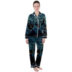 Hogwarts Castle Van Gogh Women s Long Sleeve Satin Pajamas Set	 by Mog4mog4