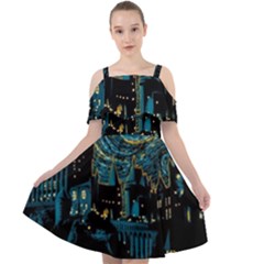 Hogwarts Castle Van Gogh Cut Out Shoulders Chiffon Dress by Mog4mog4